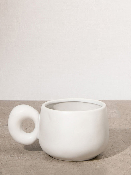 Irregular Mug With Bubble Handle White