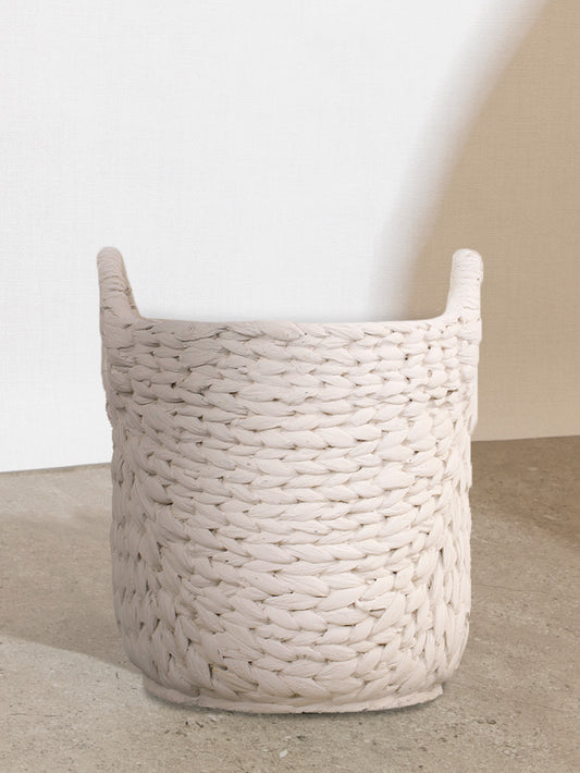 Large Cream Basket Weave Cement Vase