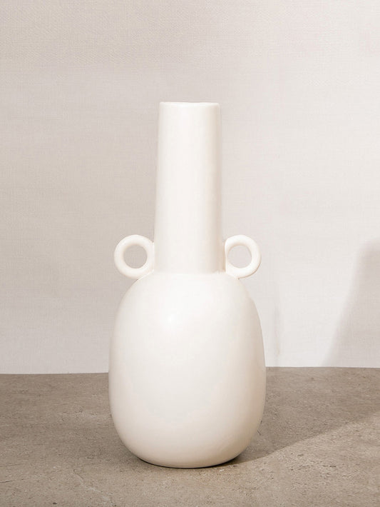 Tall White Vase With Round Handles