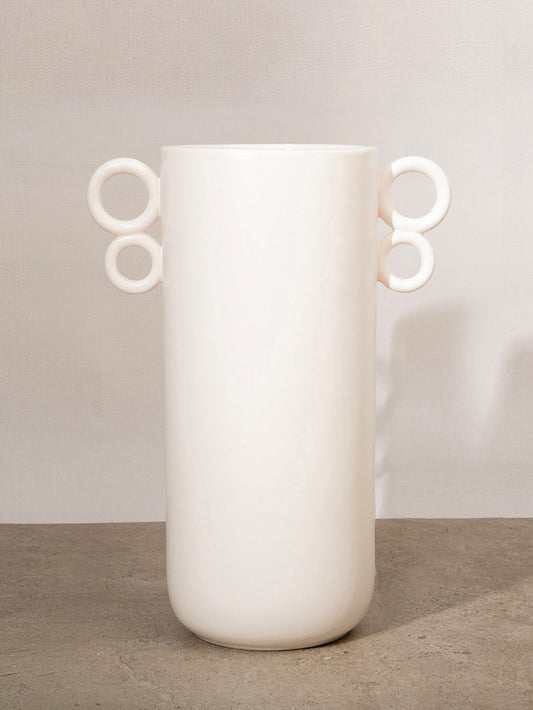 White Vase with Double Round Handle