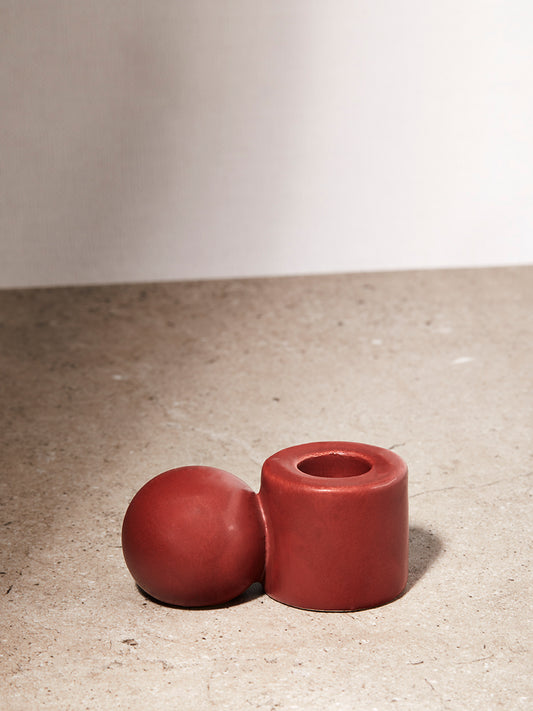 Candle Holder With Round Handle Red