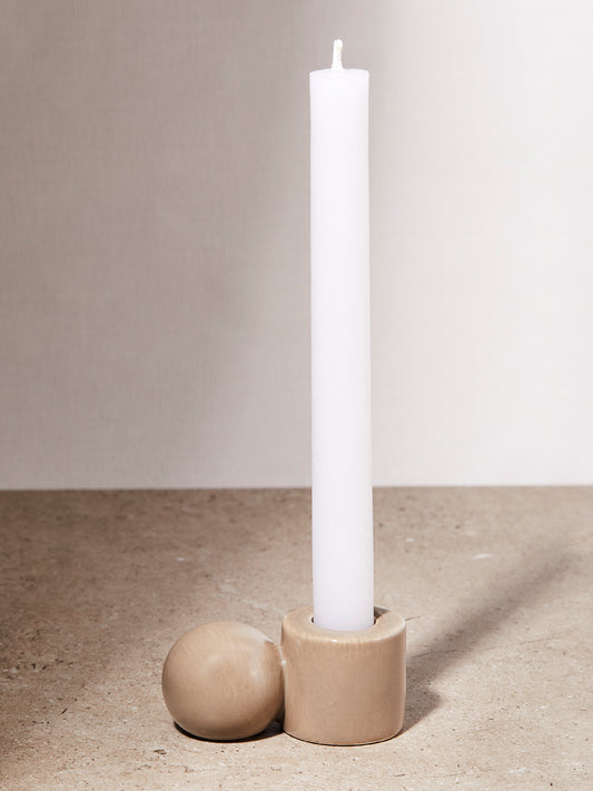 Candle Holder With Round Handle Taupe
