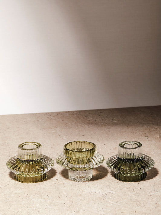 Green Glass Candle Holder Set of 3