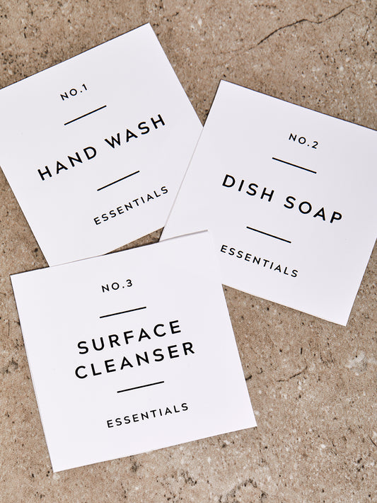 Pack Of 3 Essential Labels- Hand Wash, Dish Soap & Surface Cleanser